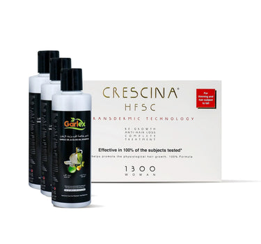 Crescina TD Complete Treatment 1300 Woman + Garlex Olive Oil Shampoo Package
