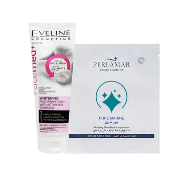 Offer Package Eveline Whitening Wash Foam With Charcoal + Perlamar Pure Marin Mask Sheet