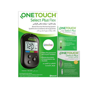 OneTouch Select Plus Flex Glucometer Kit (50 Strips + 100 Lancets)