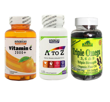 American Creations A to Z + Vitamin C + Alfa Vit Triple Omega 3-6-9 Offer Package