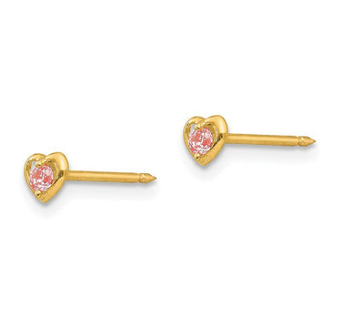 Inverness 849E Heart With Pink CZ Earrings 14KT