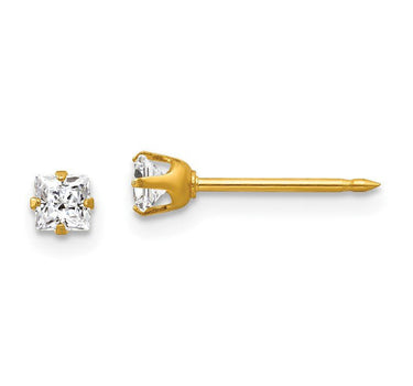Inverness 73E GP Square CZ Earrings 14KT 3mm