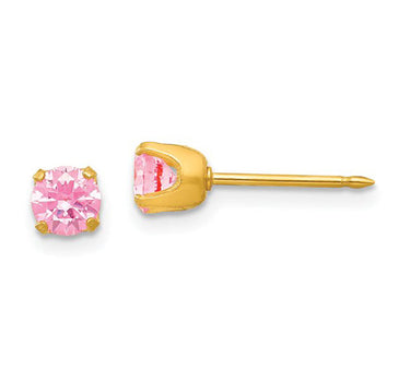 Inverness 354E Stainless Steel Pink CZ Earrings 7mm
