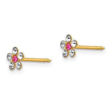 Inverness 226C Flower With Clear/Rose Crystal Earrings 14KT