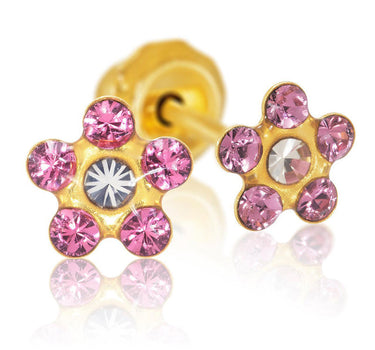 Inverness 223C Flower Rose With Ab Crystal Earrings 14KT