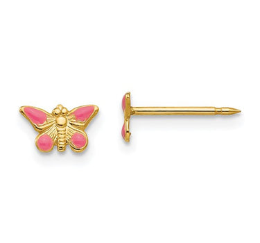 Inverness 847E GP Pink Enamel Butterfly Earrings 14KT 7mm