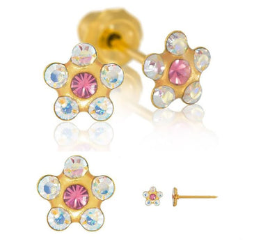 Inverness 760C Flower AB With Rose Crystal Earrings 24KT 5mm
