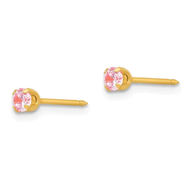 Inverness 65E GP Pink CZ Earrings 14KT 3mm
