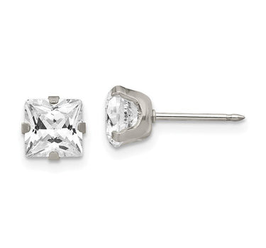 Inverness 355E Stainless Steel Square CZ Earrings 7mm
