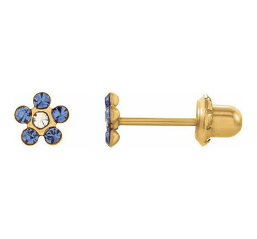 Inverness 222C Flower Sapphire With Ab Crystal Earrings 14KT