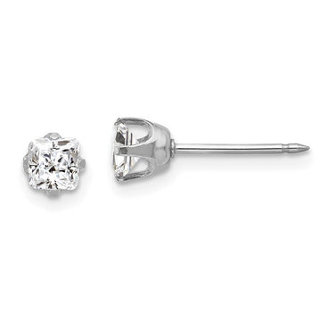 Inverness 139E White Gold Square CZ Earrings 14KT 5mm