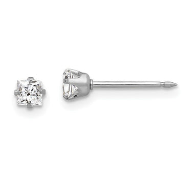 Inverness 130E White Gold Square CZ Earrings 14KT 3mm