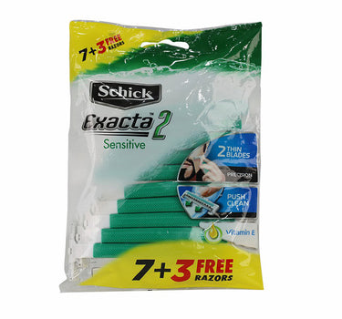 Schick Exacta 2 Sensitive Men Green Razor 7+3 Free
