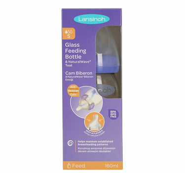 Lansinoh Glass Feeding Bottle With Natural Wave Slow Flow 160 ml