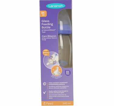 Lansinoh Glass Feeding Bottle With Natural Wave Medium Flow 240 ml