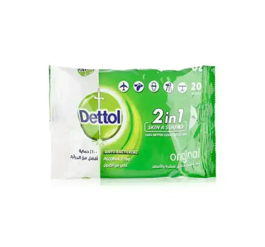 Dettol 2 In 1 Original Antibacterial Wipes 20'S