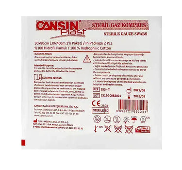Cansin Plast Sterile Gauze Swabs 30x80 cm 2 Pcs 553
