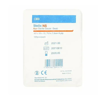 Stelix Non Sterile Gauze Swab 8Plys 7.5×7.5 100'S