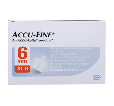 Accu Fine 0.25mm (31G) *6mm 100'S For Insulin Pens