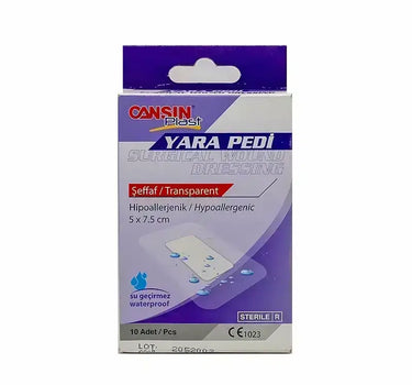 Cansin Plast Transparent Surgical Wound Dressing 5x7.5 cm 10 Pcs