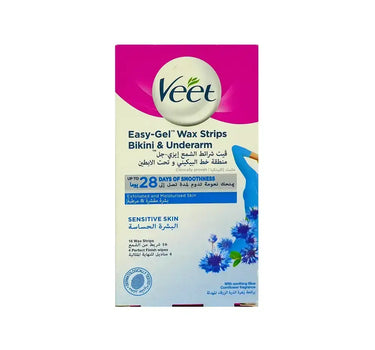 Veet Wax Strips For Bikini & Underarm For Sensitive Skin 16 Pcs + 4 Wipes