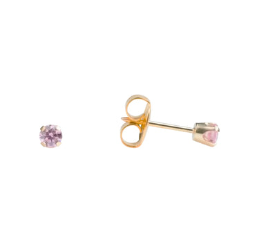 Studex 18K Gold Tiff Pink Cubic Zirconia Earrings 3 mm